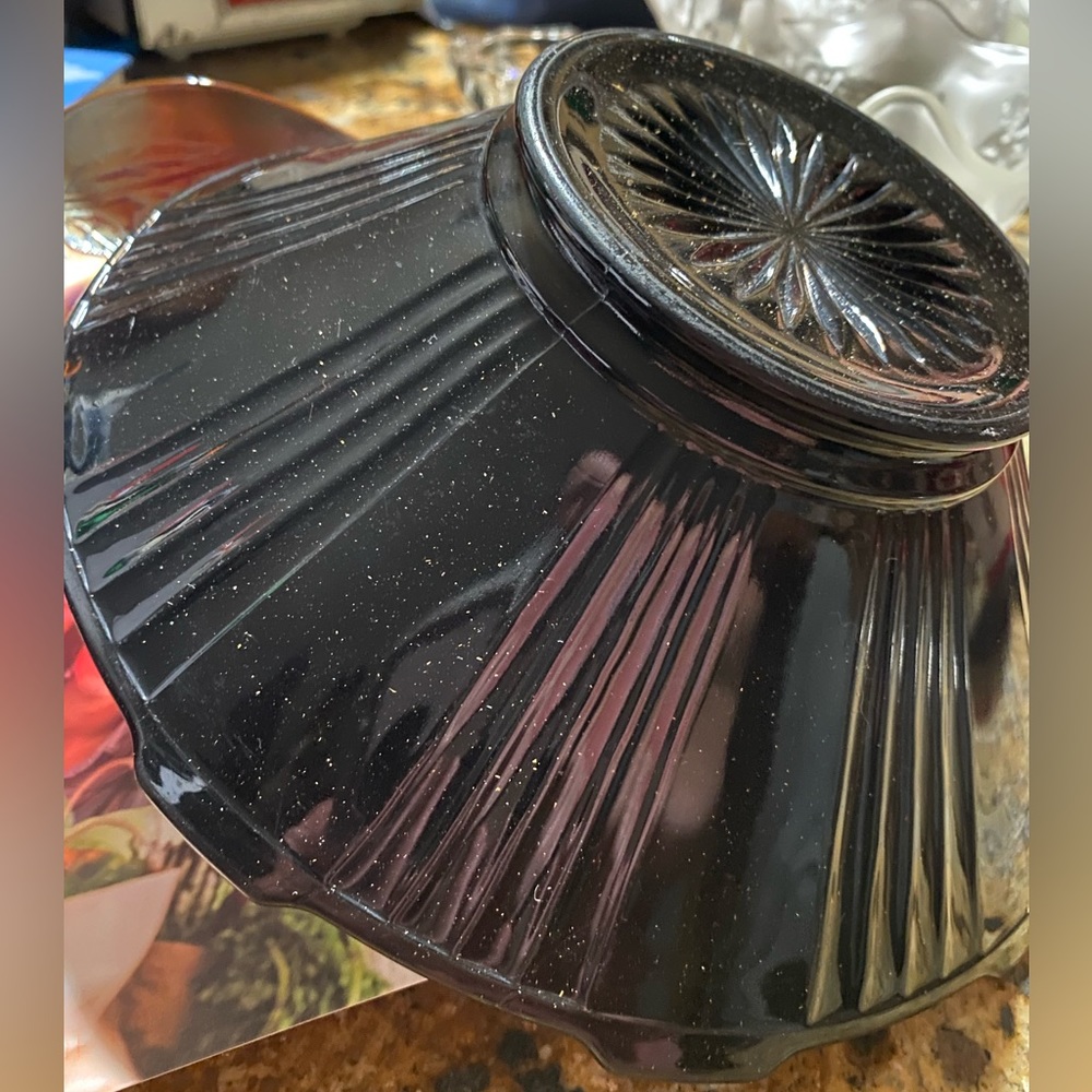 Vintage Unmarked Amethyst black glass Art Deco MCM bowl